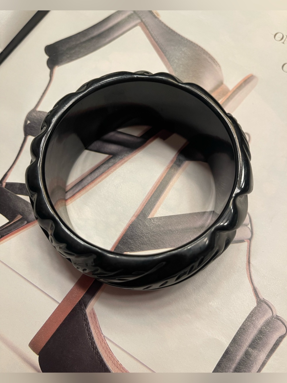 Black Scalloped Resin Bangle Bracelet